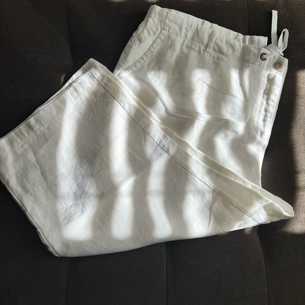 Charter Club Fully Lined Cropped White Linen Trousers